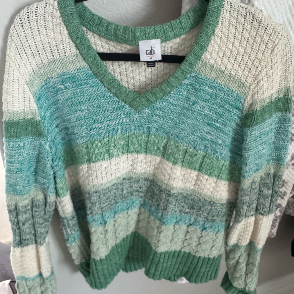 Women's Green and Cream Striped Sweater